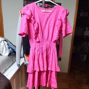 Pink Ruffled Tiered Midi Sundress